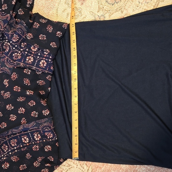 Japna Blue with Pink Print Lined Crocheted Neck Detail Mini Trapeze Dress Sz S - Picture 11 of 11